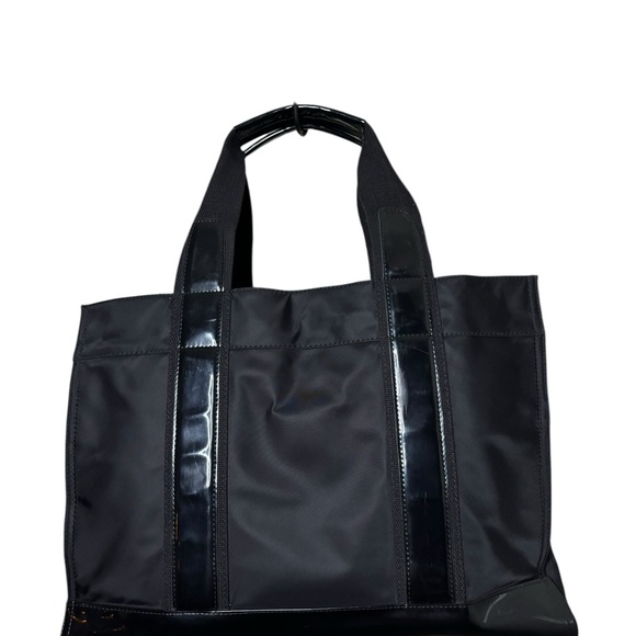 Tory Burch Ella Nylon Tote Black Patent Trim Large Logo Bag - Picture 4 of 10